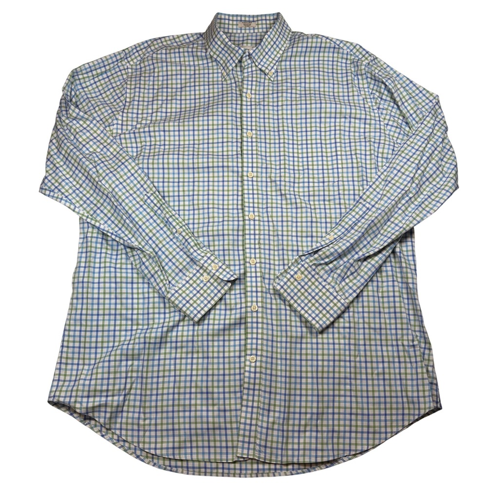 Peter Millar Nanoluxe Easycare Shirt Mens XL Blue Green Check Button Down Cotton